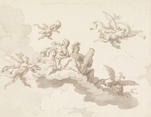 Ontwerp voor een Geschilderd Plafond - Triomf van Zachtmoedigheid en Kracht door Francesco Manno